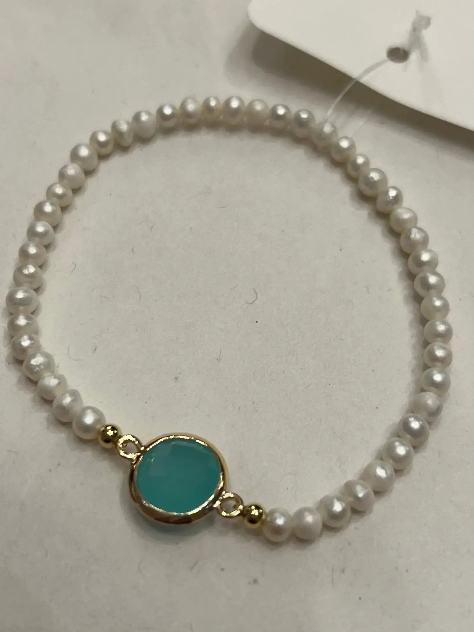 Small Beaded Pearl Bracelet with Crystal