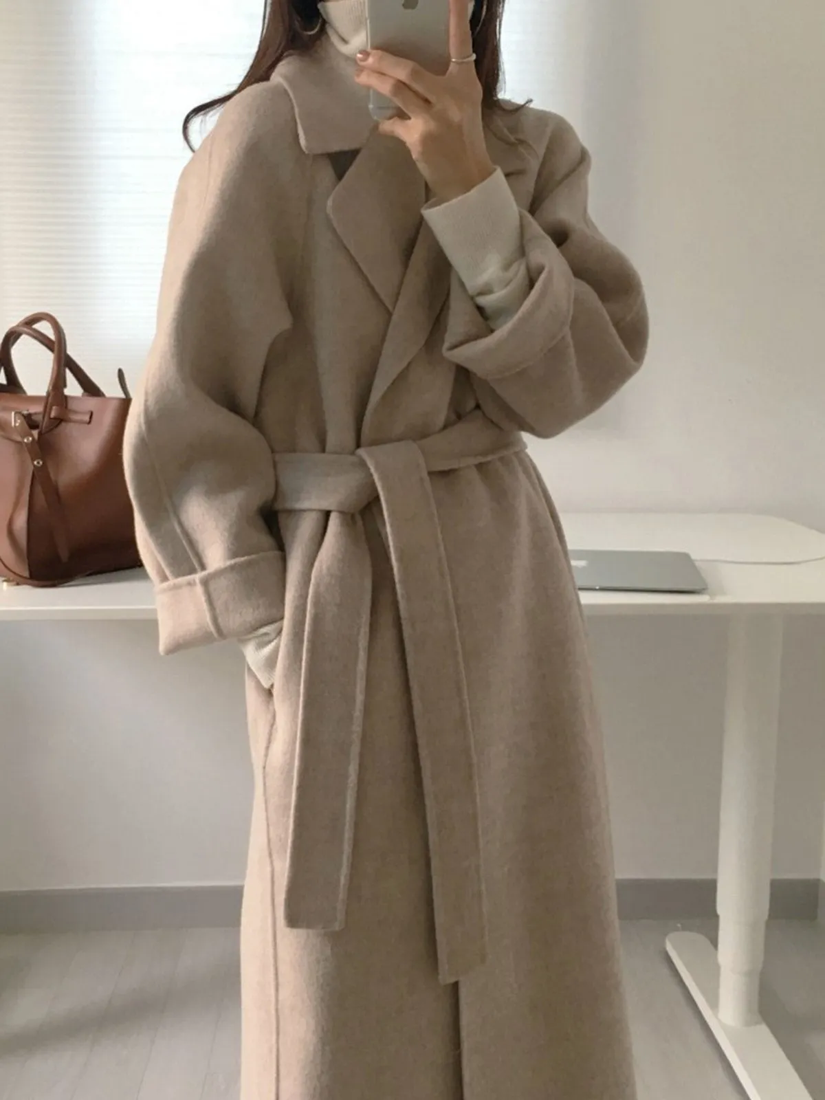 Soft Wool Belted Long Coat