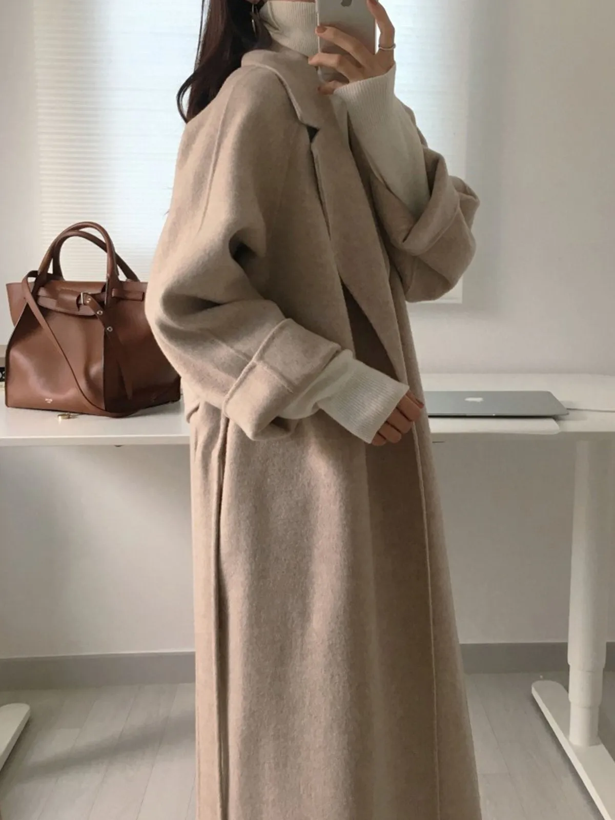 Soft Wool Belted Long Coat