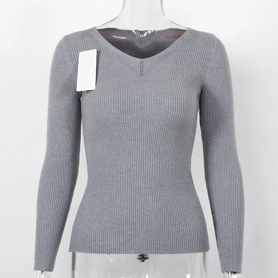 Solid Casual Knitted Slim Fit Long Sleeve Sweater