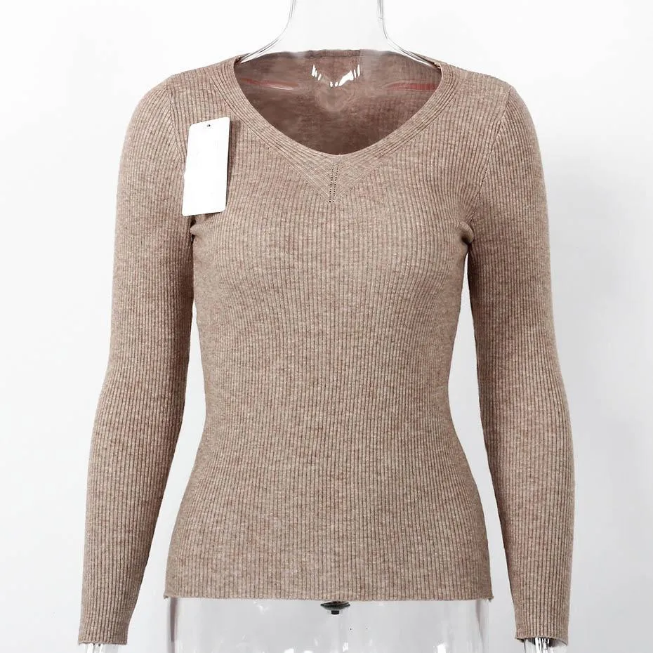 Solid Casual Knitted Slim Fit Long Sleeve Sweater