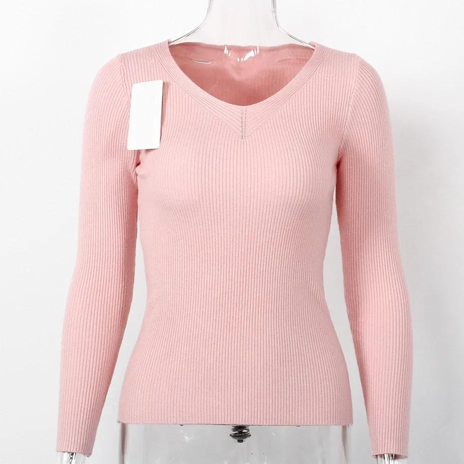 Solid Casual Knitted Slim Fit Long Sleeve Sweater