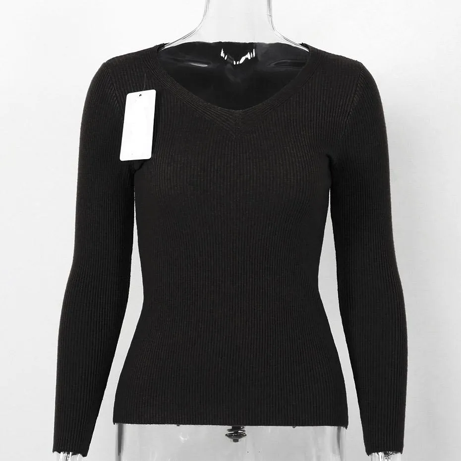 Solid Casual Knitted Slim Fit Long Sleeve Sweater