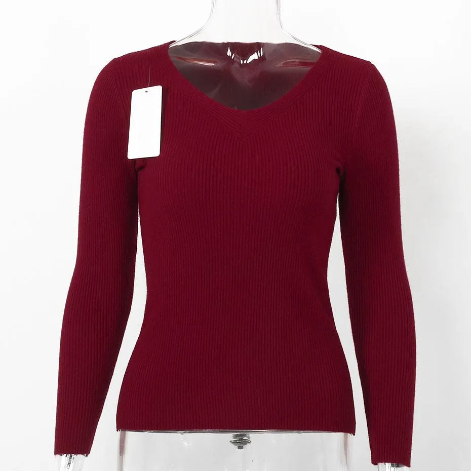 Solid Casual Knitted Slim Fit Long Sleeve Sweater