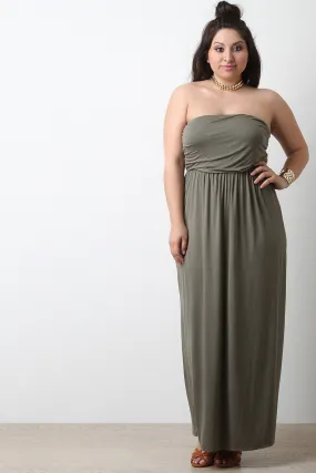 Solid Jersey Knit Strapless Maxi Dress