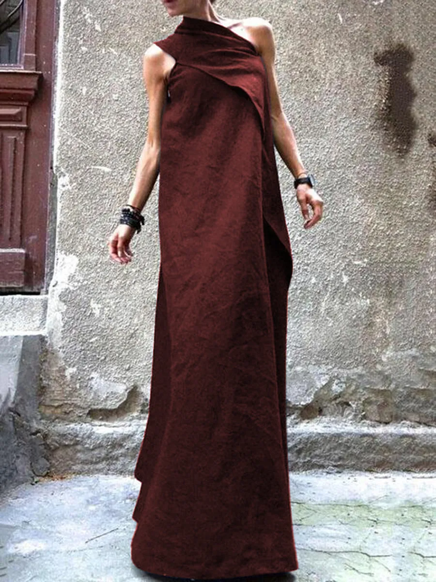 Split-joint Sleeveless Linen Dress