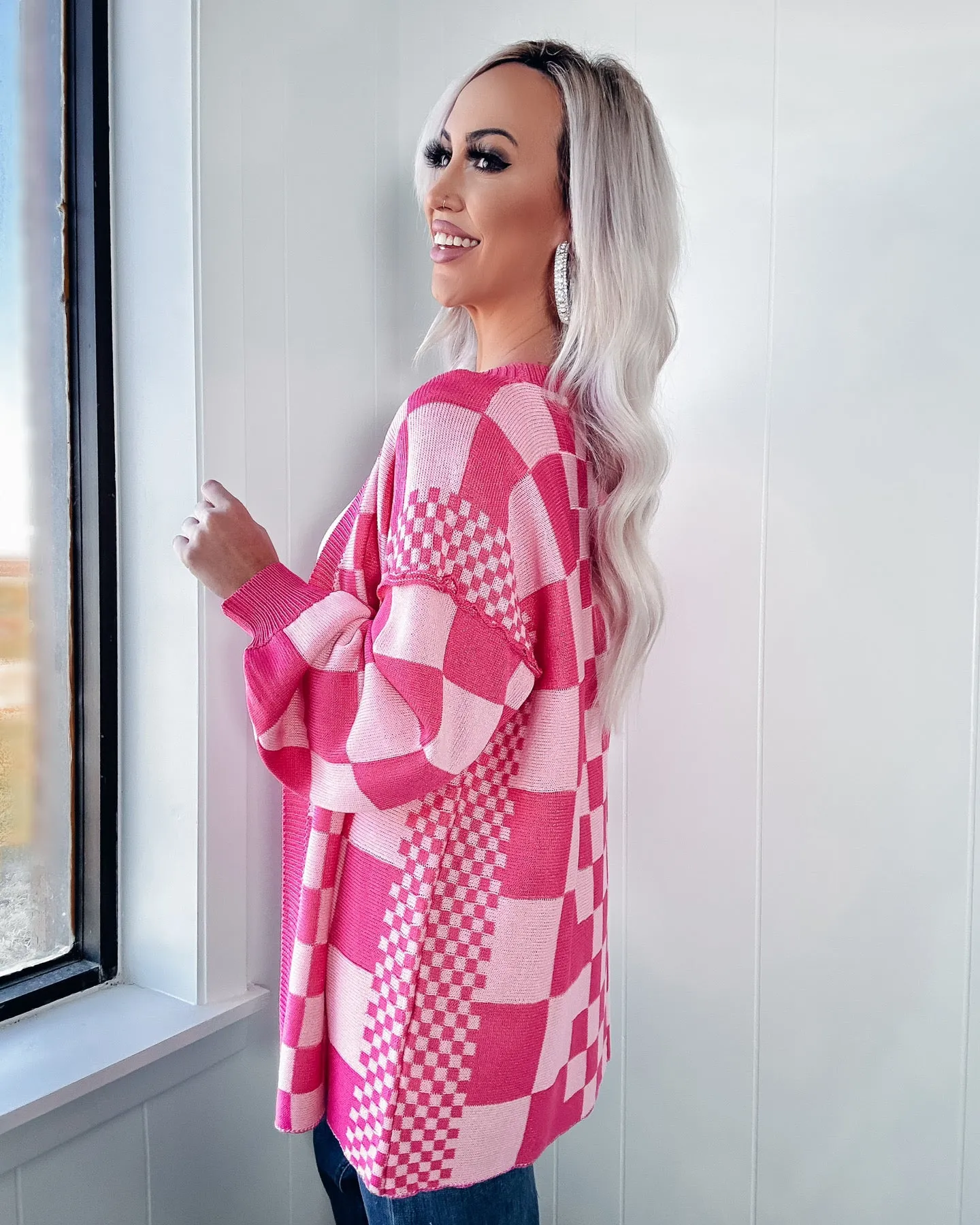 Stevie Checkered Cardigan - Hot Pink