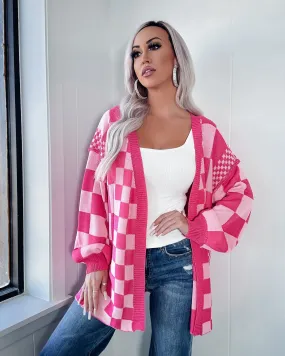 Stevie Checkered Cardigan - Hot Pink