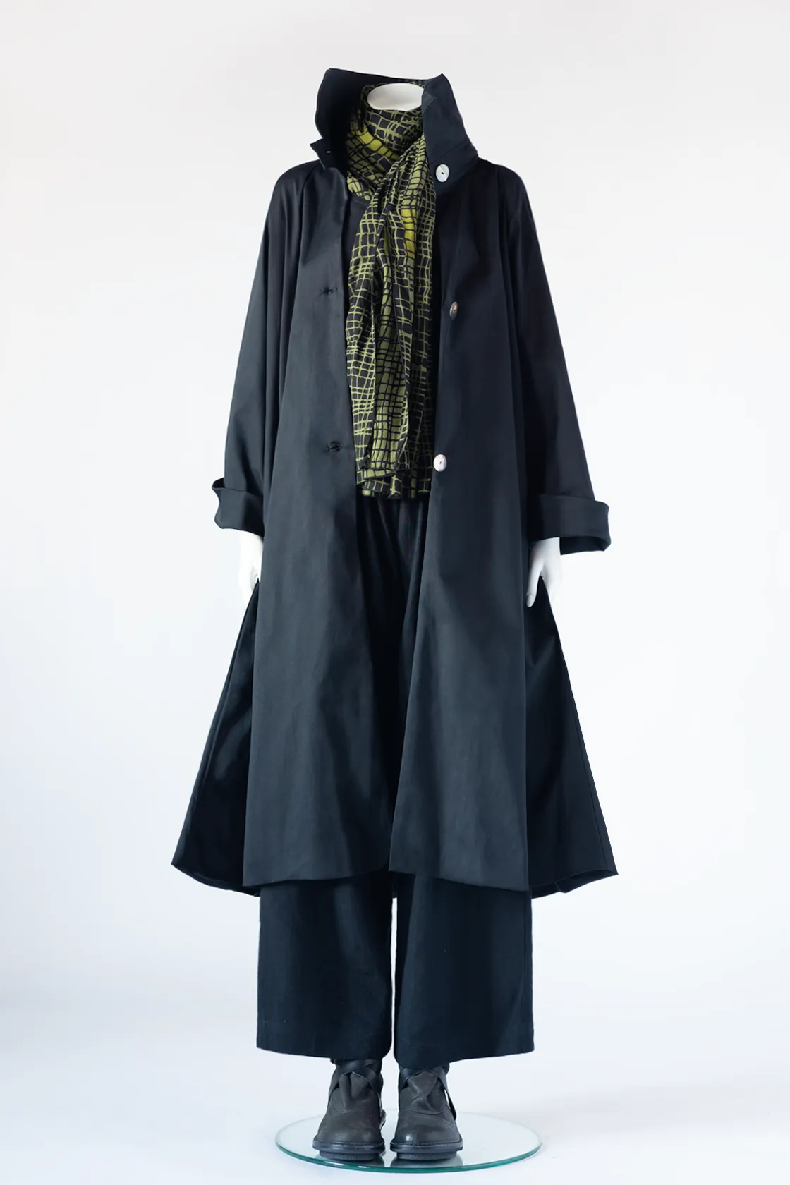 The Hepburn Coat in Black Smooth w/ Green Storm