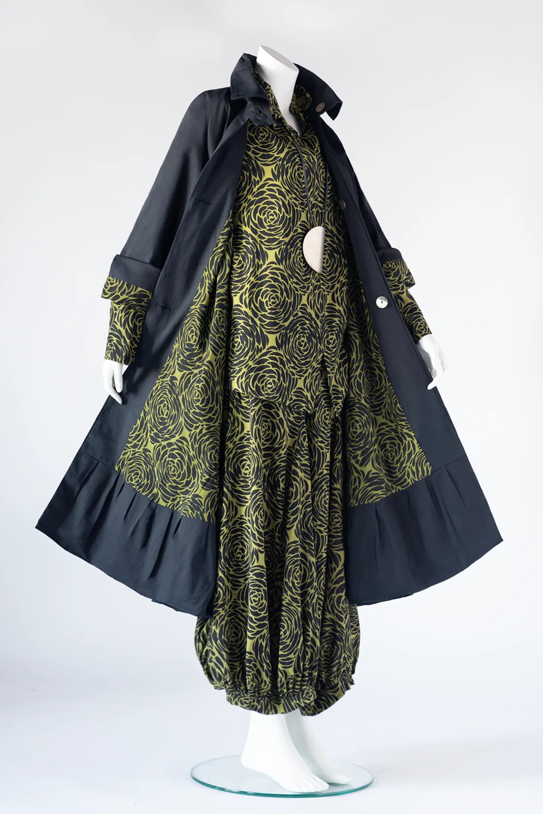 The Hepburn Coat in Black Smooth w/ Green Storm