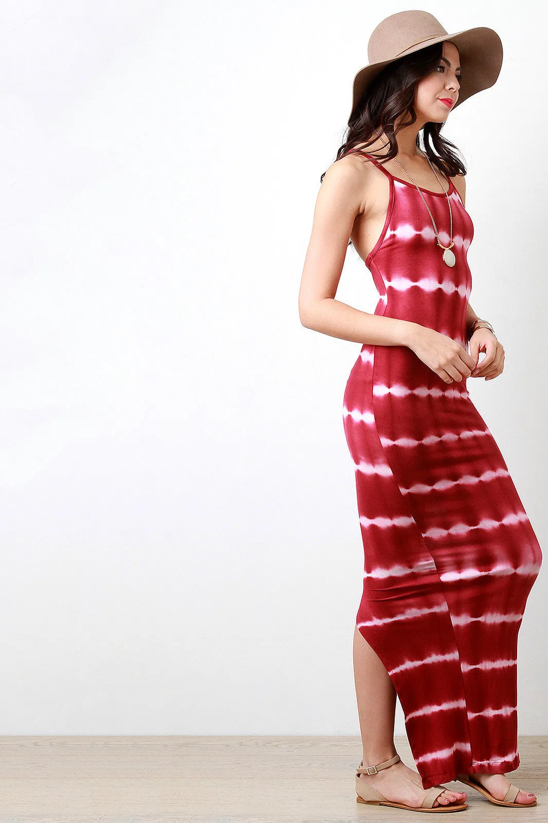 Tie Dye Stripe Crisscross Back Maxi Dress