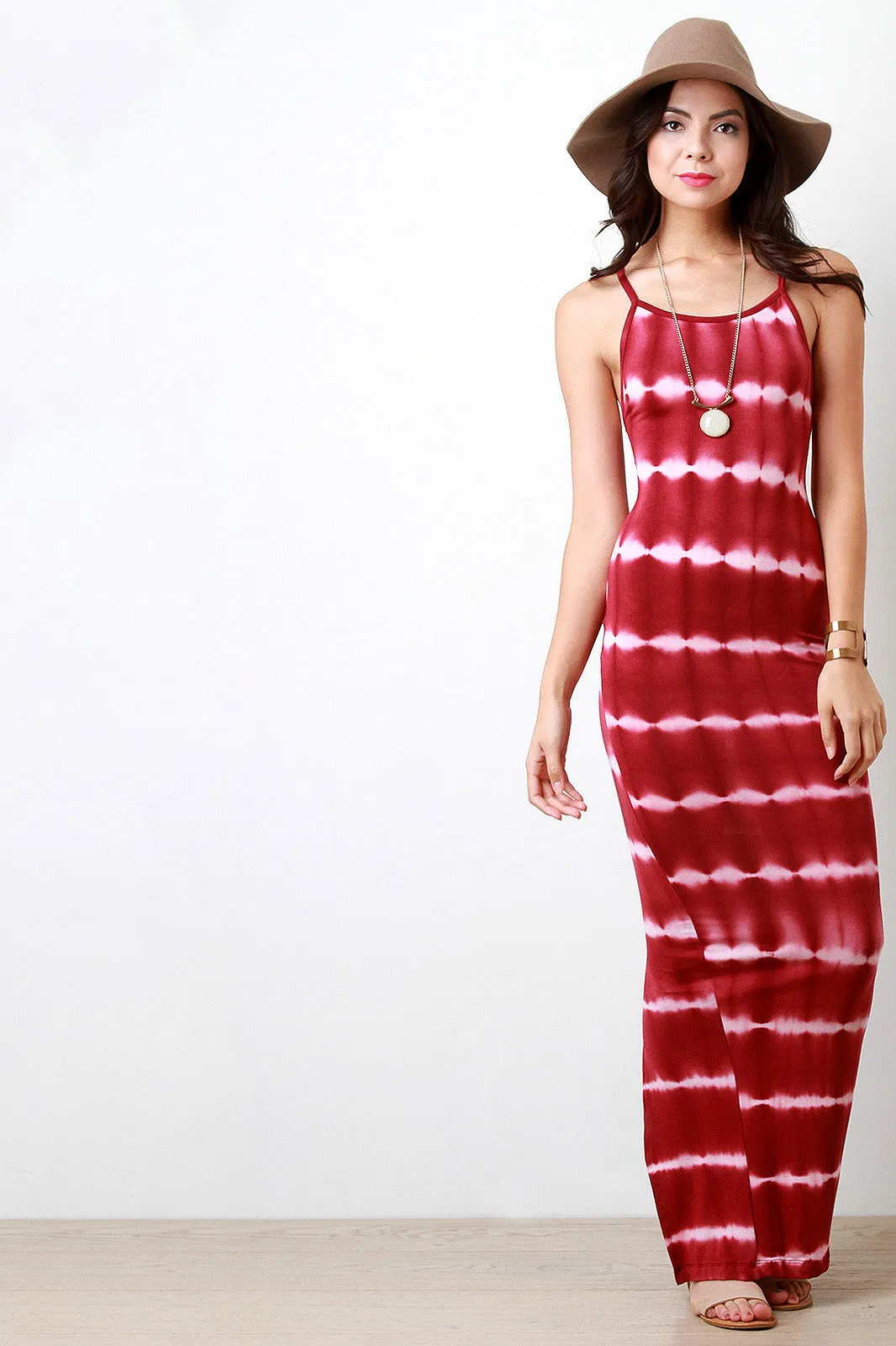 Tie Dye Stripe Crisscross Back Maxi Dress