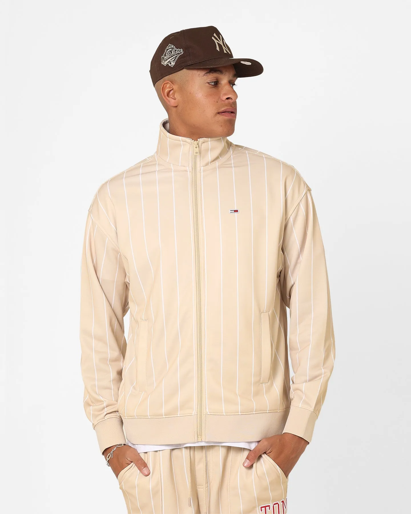 Tommy Jeans Relaxed Pinstripe Track Jacket Classic Beige