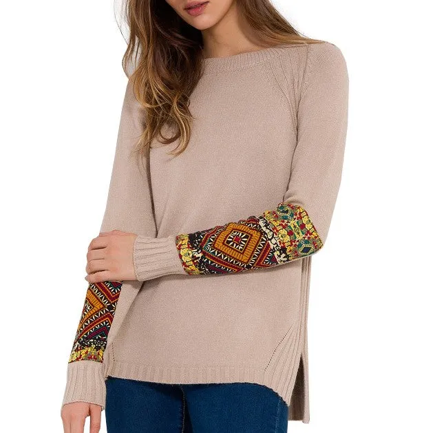 Tribal Mandala Printed Knitted Long Sleeve Sweater