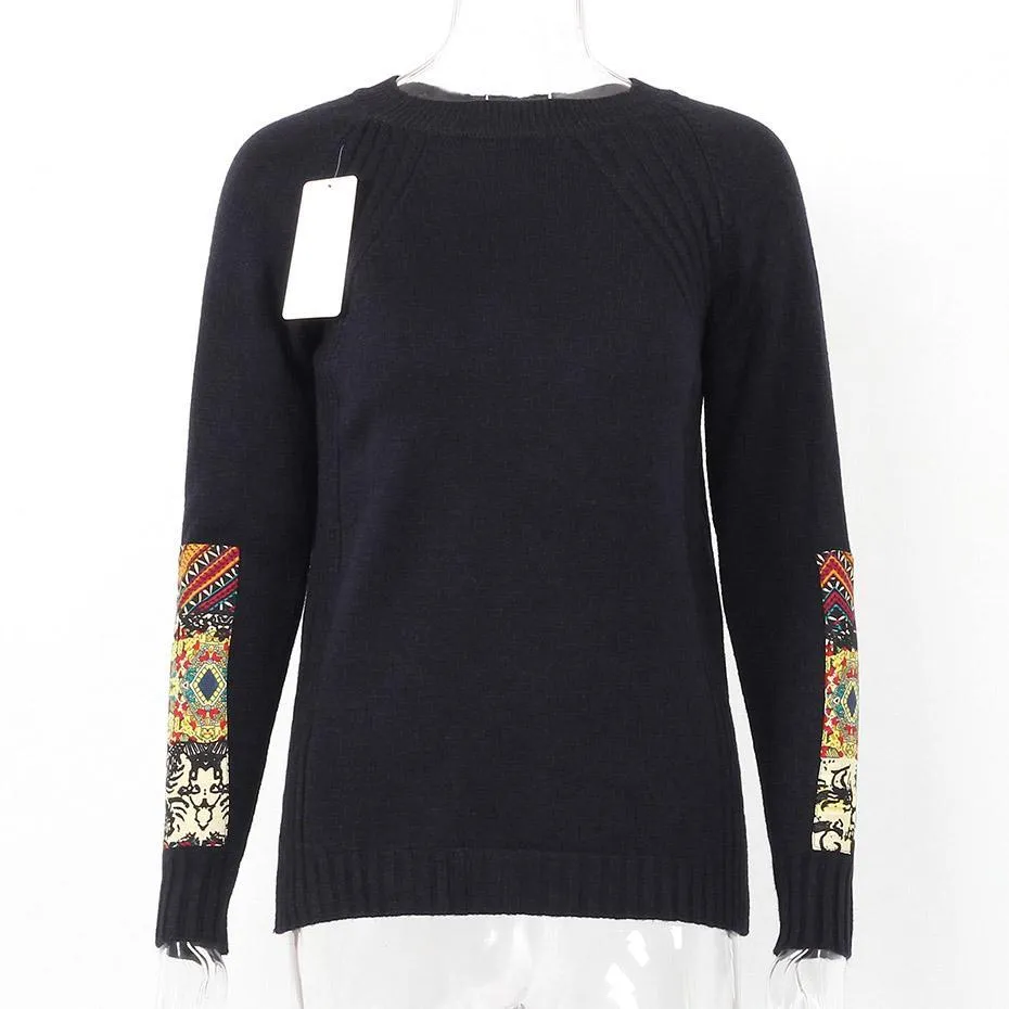 Tribal Mandala Printed Knitted Long Sleeve Sweater