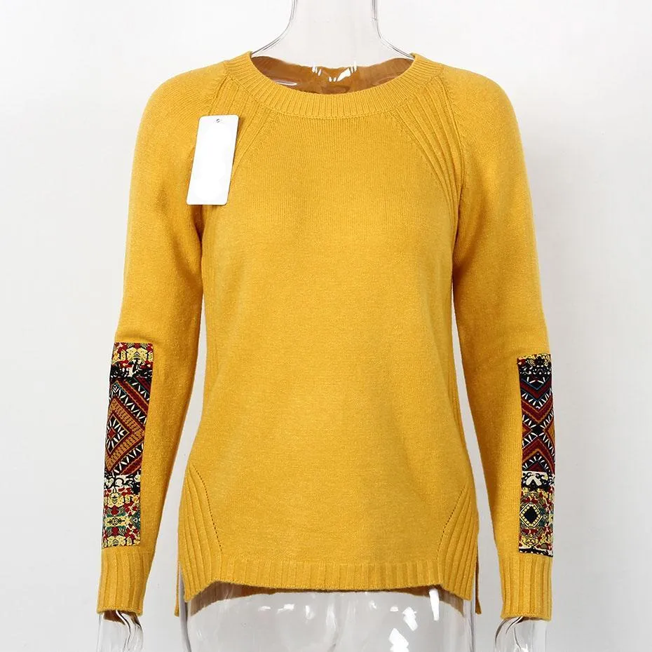 Tribal Mandala Printed Knitted Long Sleeve Sweater