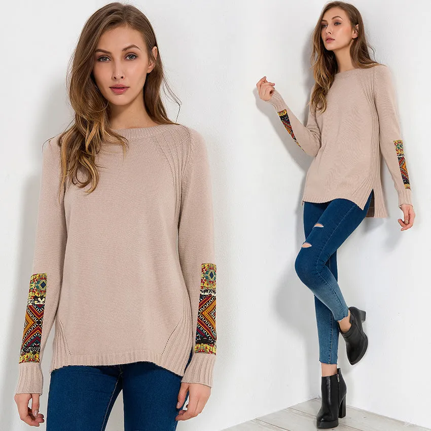 Tribal Mandala Printed Knitted Long Sleeve Sweater