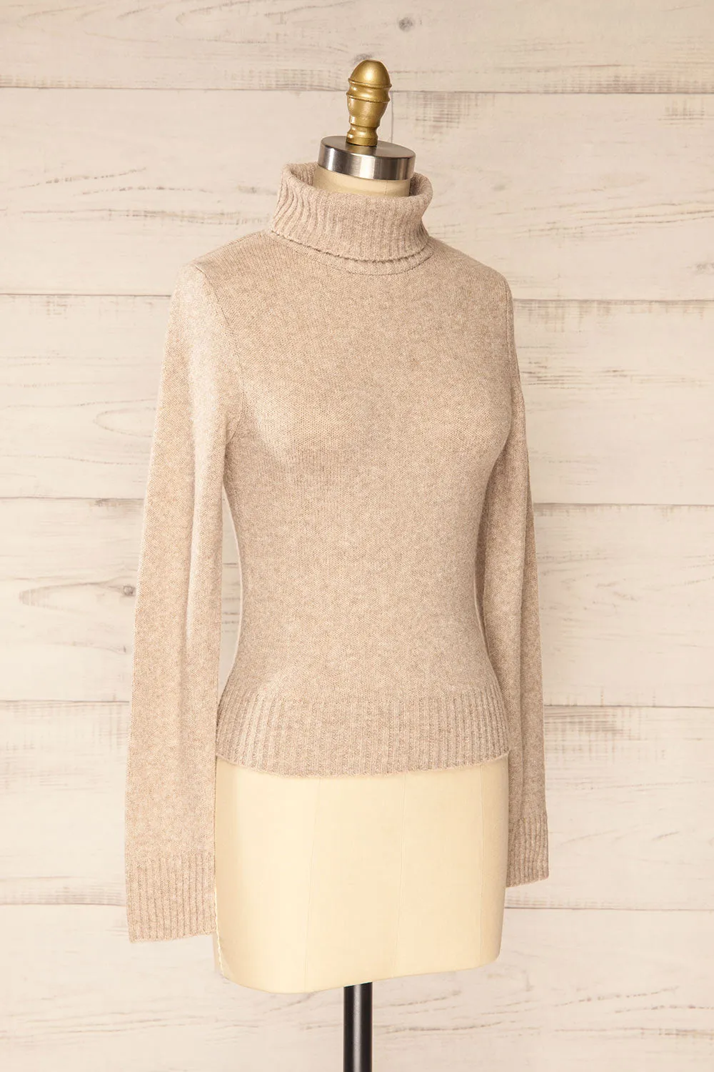 Tumut | Taupe Short Turtleneck Sweater