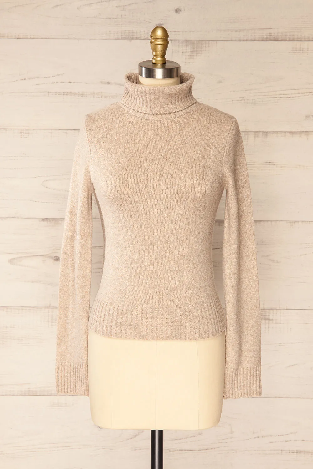 Tumut | Taupe Short Turtleneck Sweater