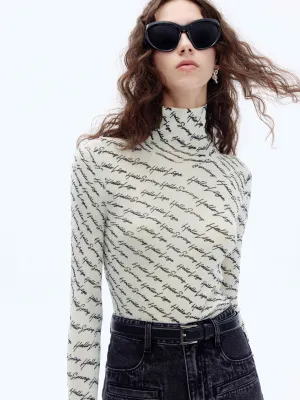 Turtleneck Letter Print Top