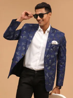 VASTRAMAY Navy Blue Printed Blazer