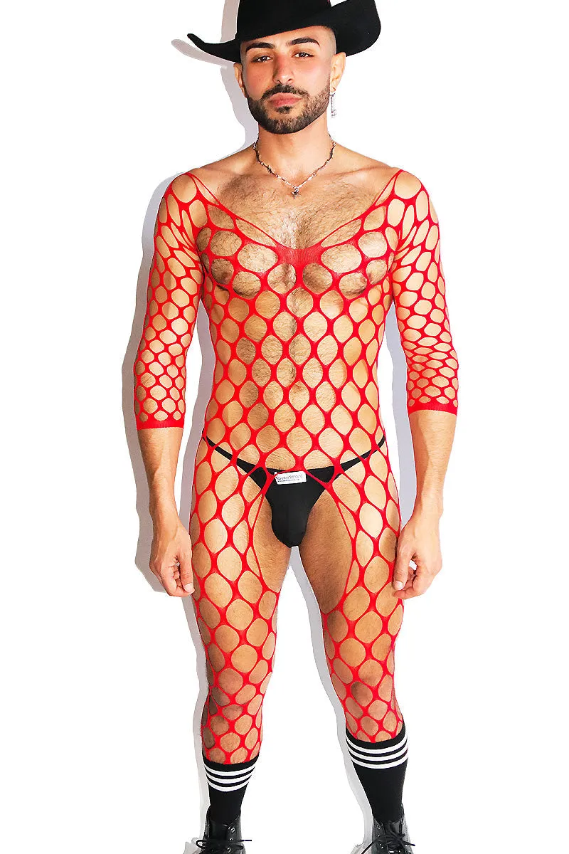 Very Wide Open Fishnet Tights- Red