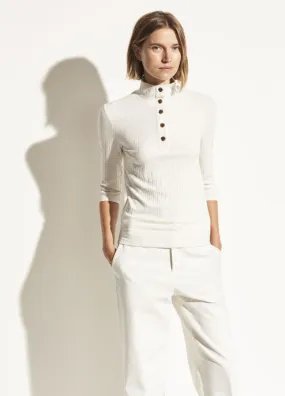 Vince - Button Up Elbow Sleeve Top in Off White