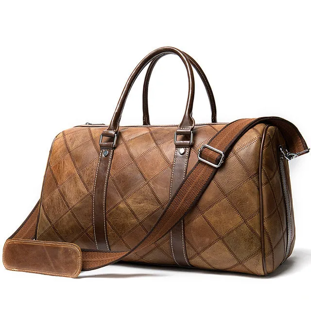 Vintage Chic Plaid Leather Travel Tote