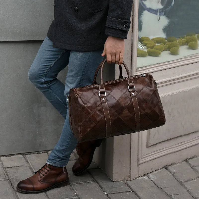 Vintage Chic Plaid Leather Travel Tote