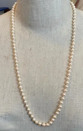 Vintage Good Quality 6mm Faux Pearl Single Strand Necklace Fancy Clasp