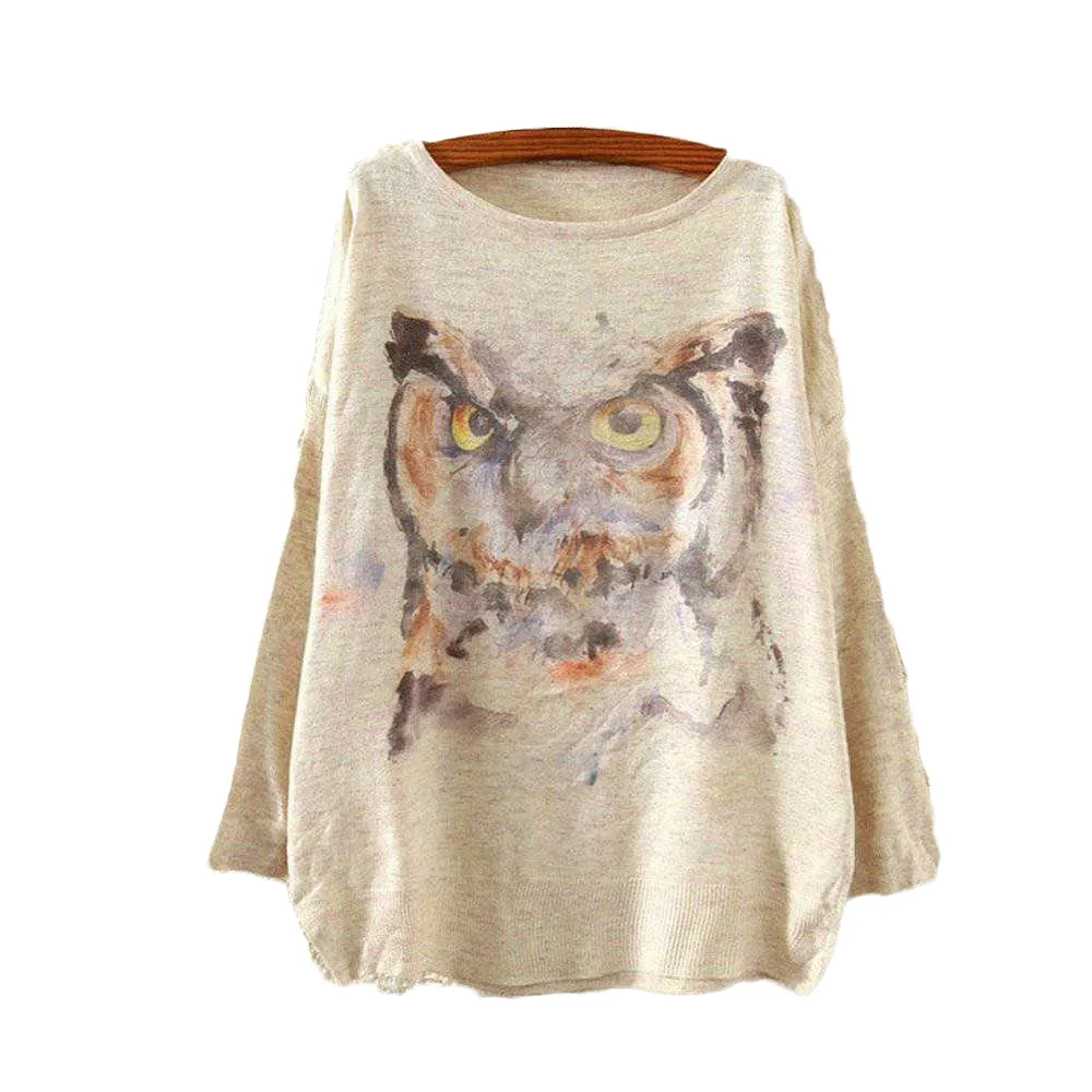 Watercolor Owl Printed Knitted Long Sleeve