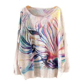 Watercolor Zebra Printed Knitted Long Sleeve