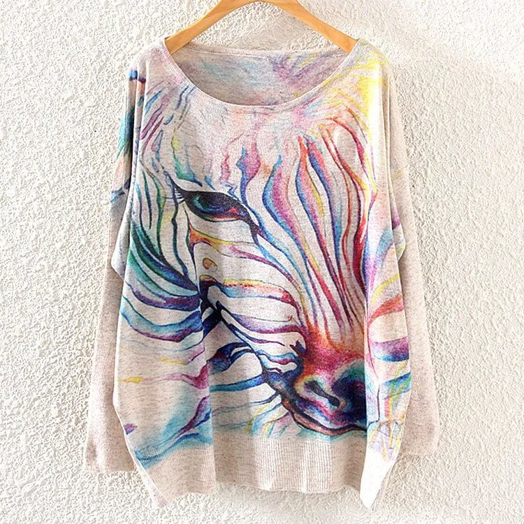 Watercolor Zebra Printed Knitted Long Sleeve