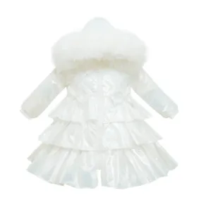 Wee Me White Iridescent Frilled Puffy coat MYD406W XMAS