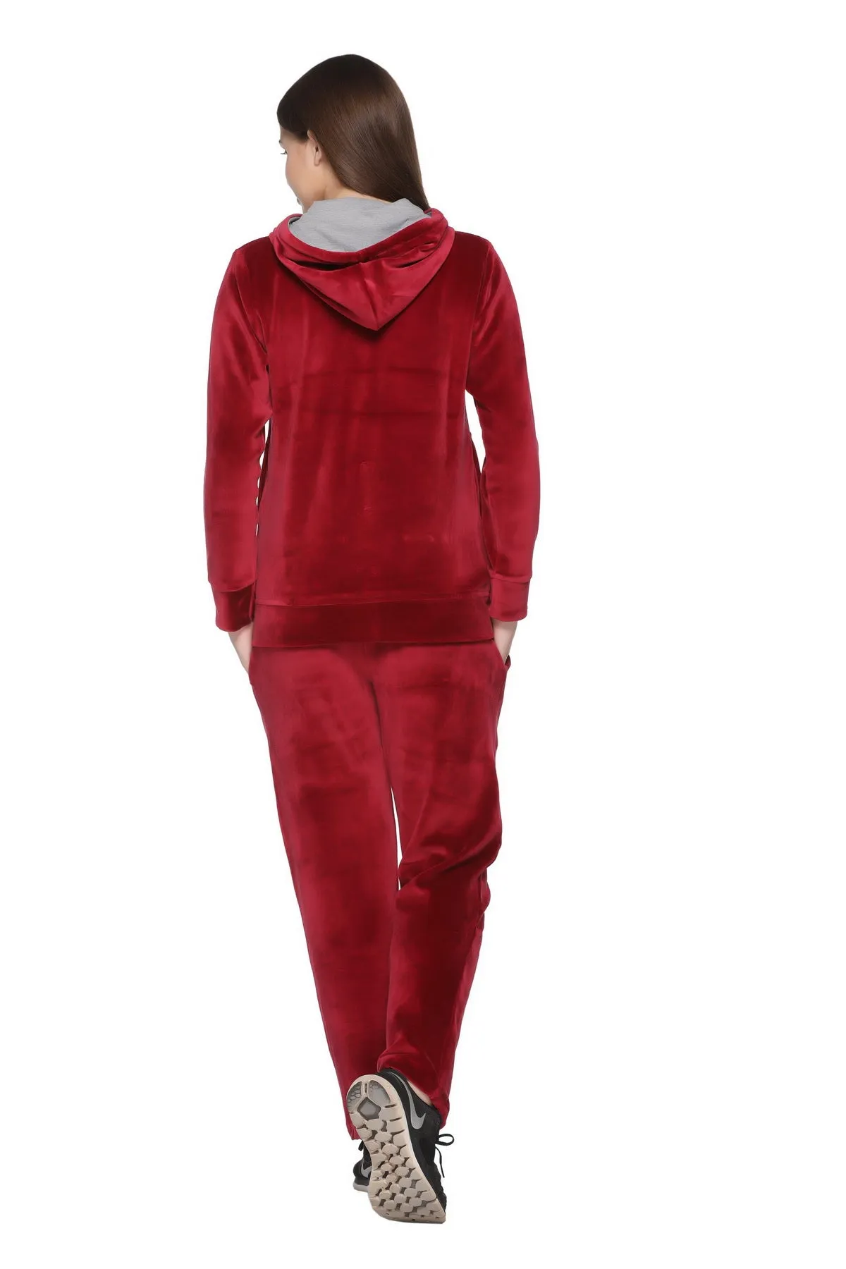 Winter Cotton Velvet Tracksuit For Women - Maroon