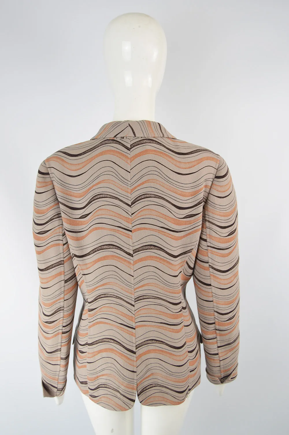 Womens Vintage Taupe & Orange Crepe Sculptural Blazer, 1980s