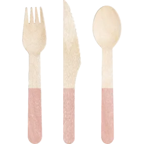 Wood Assorted Classic Pink Cutlery 6.5" | 24 ct