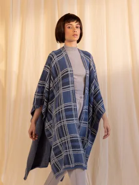 Woolen Reversible Check Cape Denim